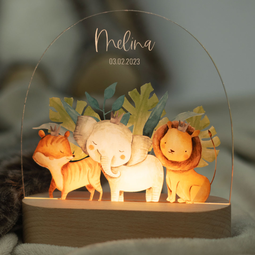 safari animals personalisiertes nachtlicht kinder