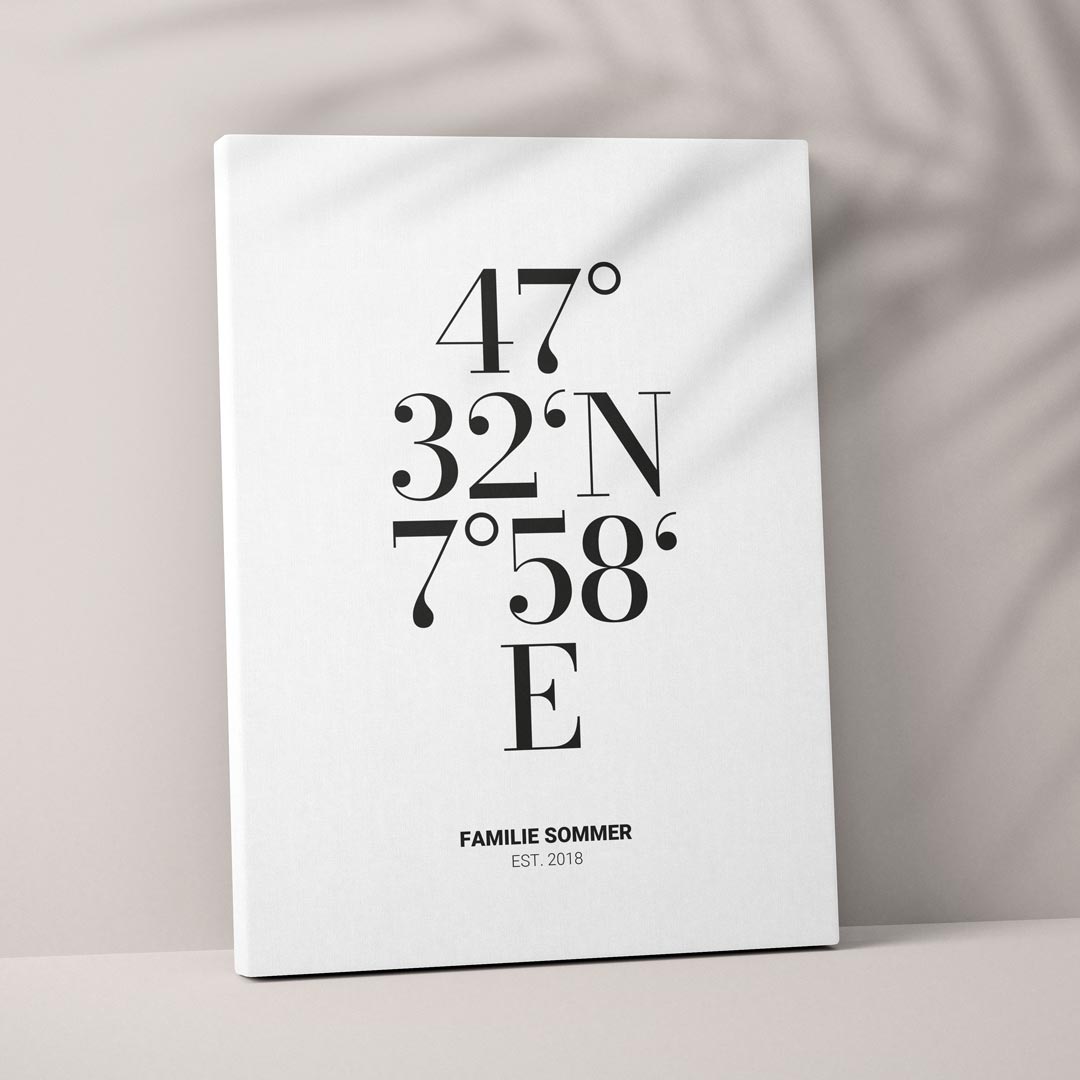 geschenkidee koordinaten leinwandbild