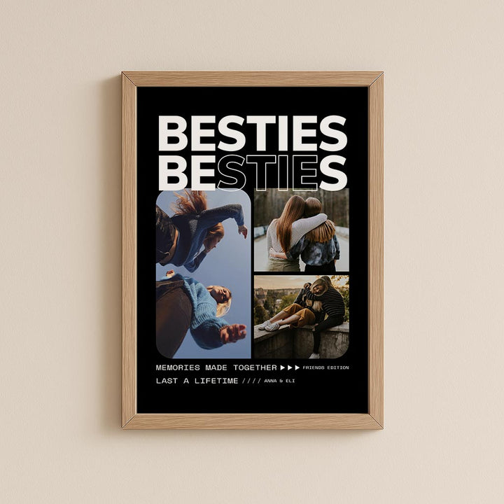 Fotocollage Bestie - Freundschaftsposter im Retro-Look mit drei Fotos und Namen personalisiert