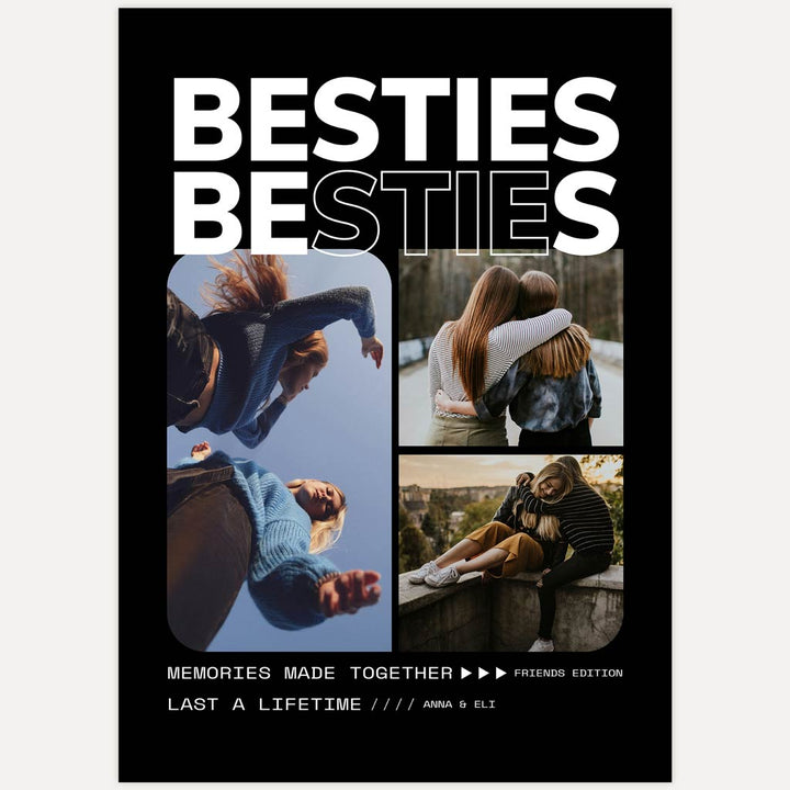 Bestie Collage - Modernes Freundschaftsposter mit Schwarz-Weiß-Design und individuellen Namen