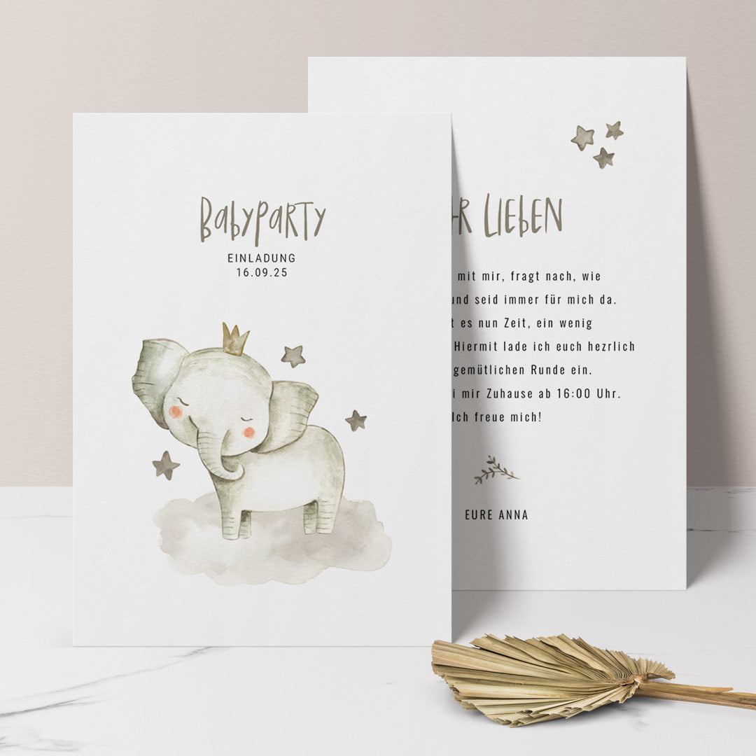 einladung babyparty baby shower elefant