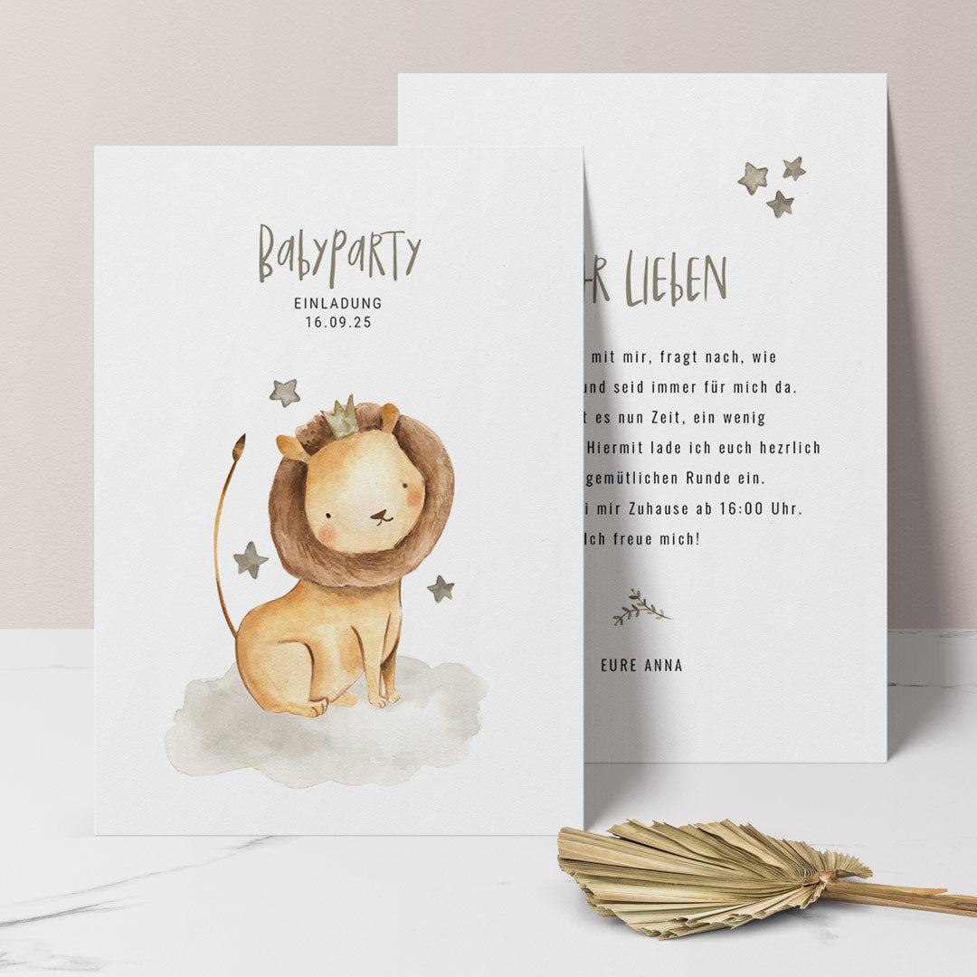 einladung babyparty baby shower löwe