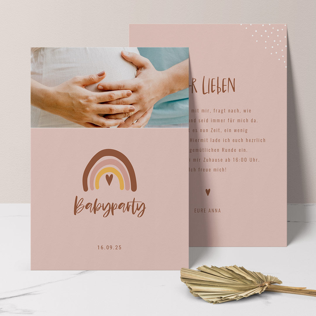 einladung babyparty baby shower pink rainbow