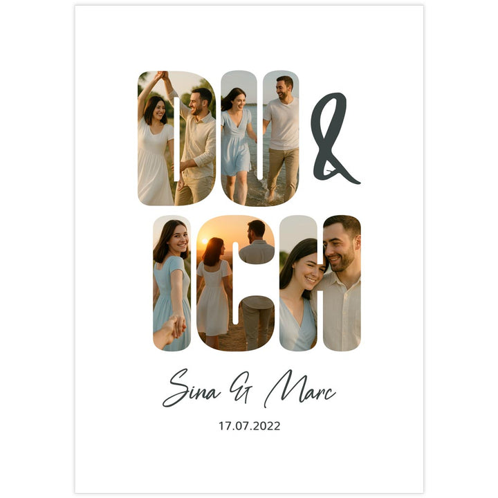 Personalisierte Fotocollage "Du & Ich" – individuelles Poster mit 5 Fotos und Text