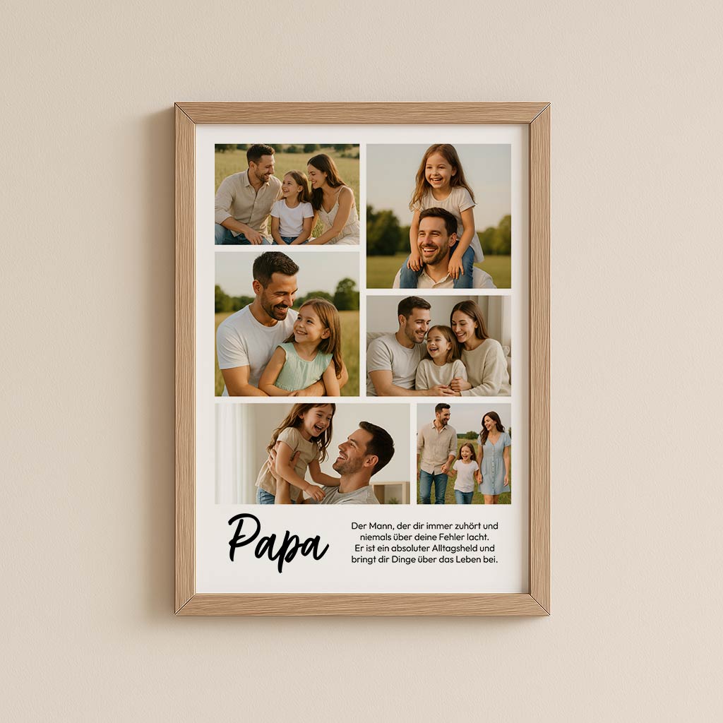 Fotocollage Papa No3 – Poster mit 6 Fotos für Vatertag oder Geburtstag