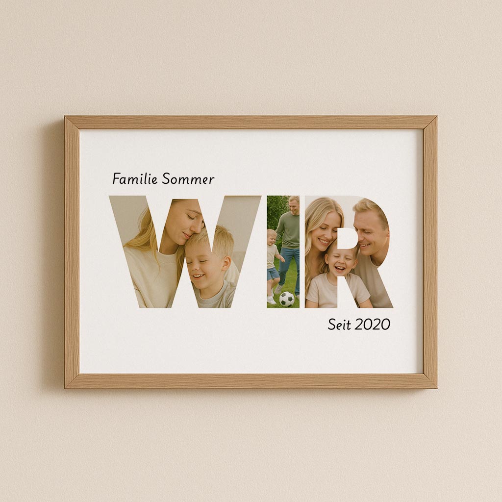 Fotocollage „Wir“ – Bilder in W, I, R mit persönlichem Text gestalten