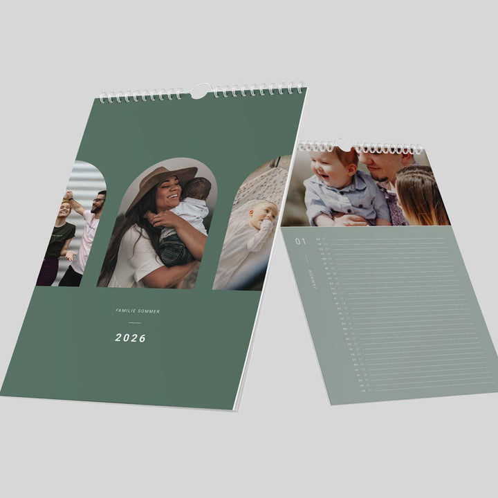 wandkalender fotokalender familienplaner grün 2026