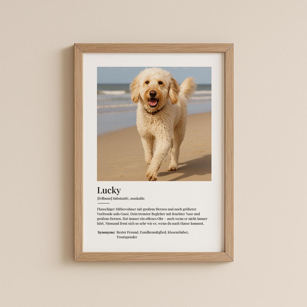 Personalisiertes Hundeposter mit Foto und Definitionstext