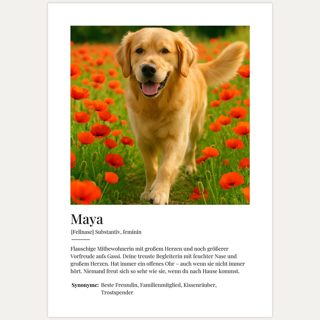 Fotoposter Hund weiblich mit Name – personalisierbar und modern