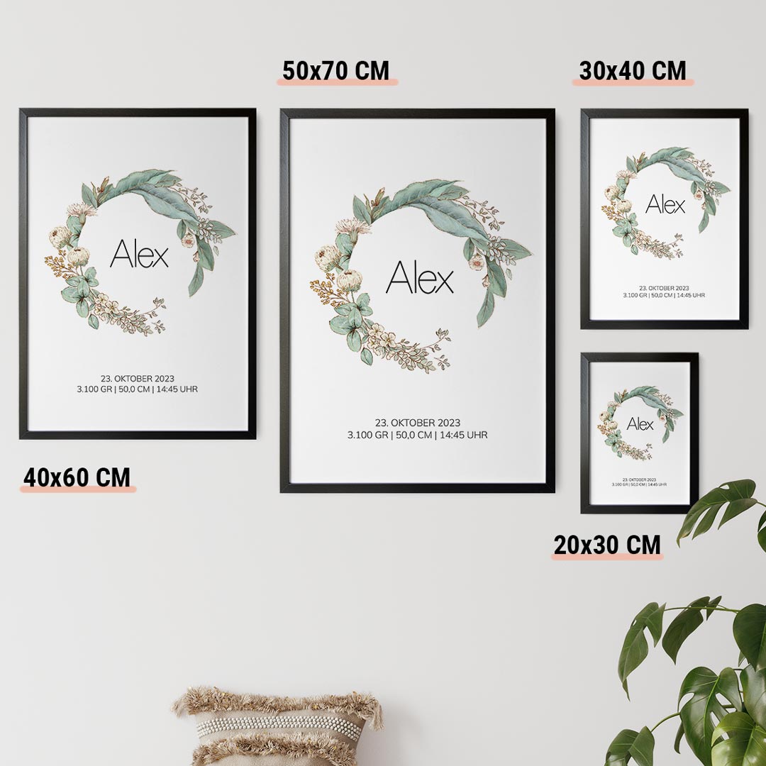 geburtsposter blumenkranz
