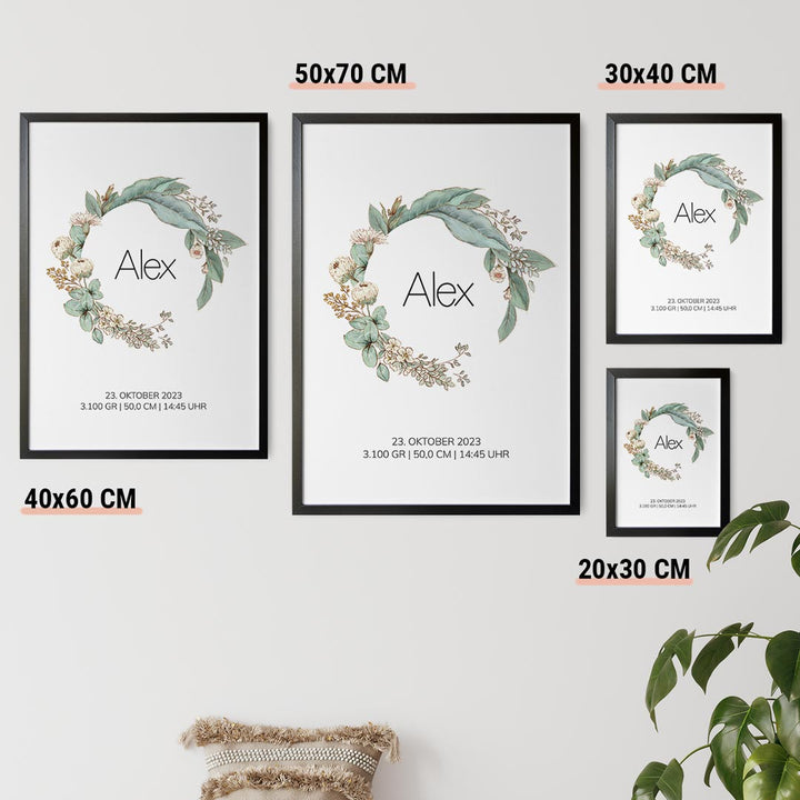 geburtsposter blumenkranz