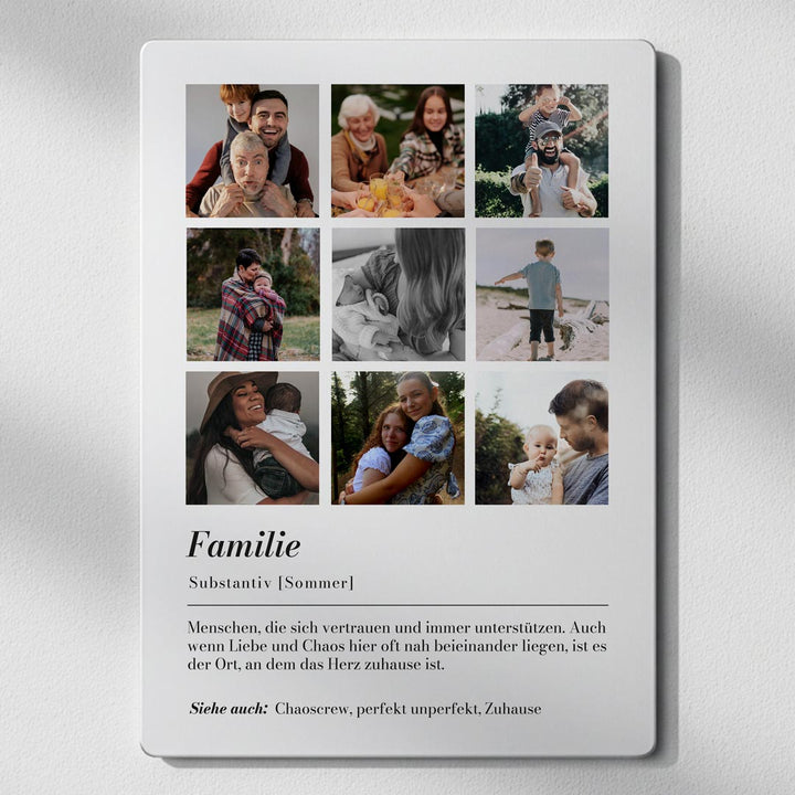 Metallposter Fotocollage Definition Familie