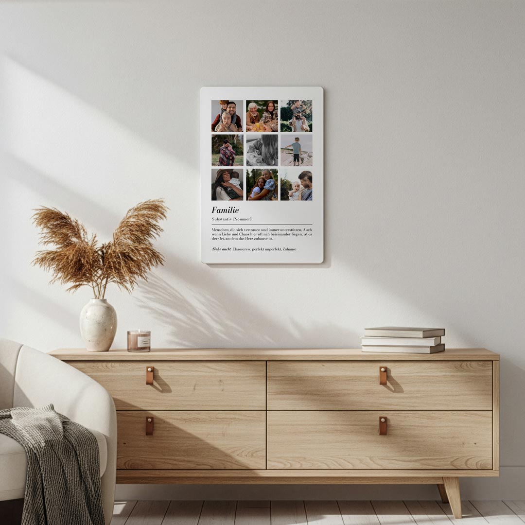 Metallposter Fotocollage Definition Familie