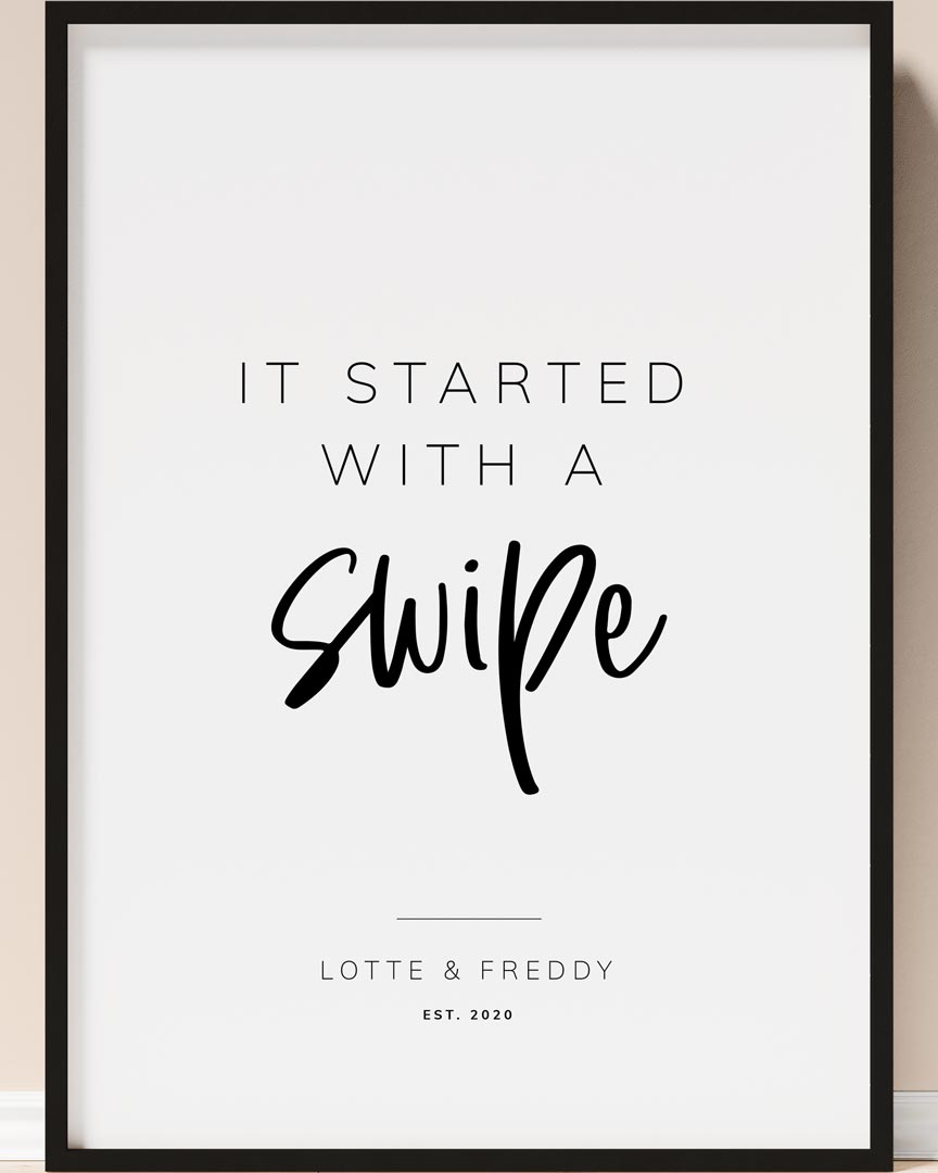 started with a swipe hochzeitsposter