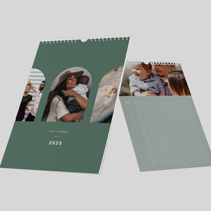 wandkalender fotokalender familienplaner grün 2025