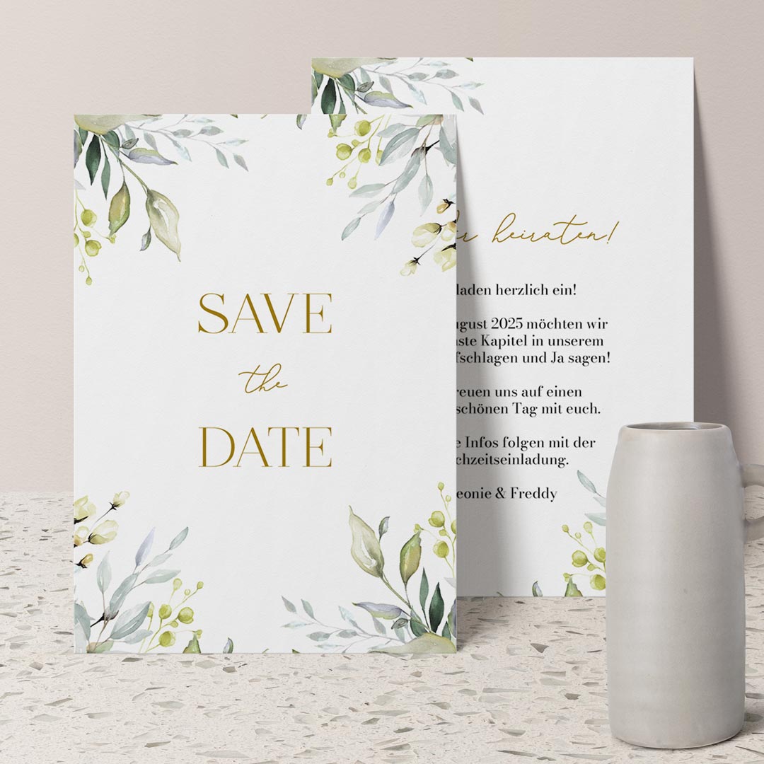 save the date karte greenery myfamposter